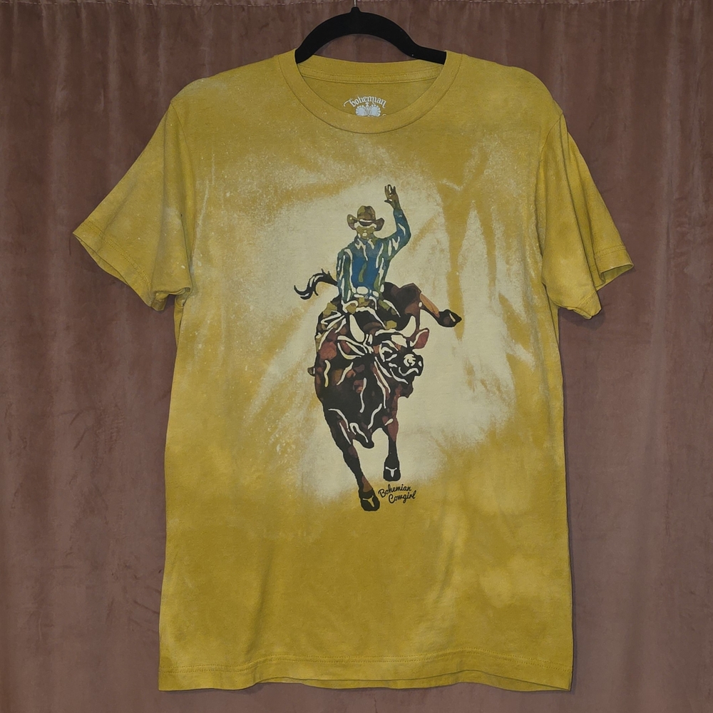 Bohemian Cowgirl Yellow Graphic T-Shirt with Rodeo Design